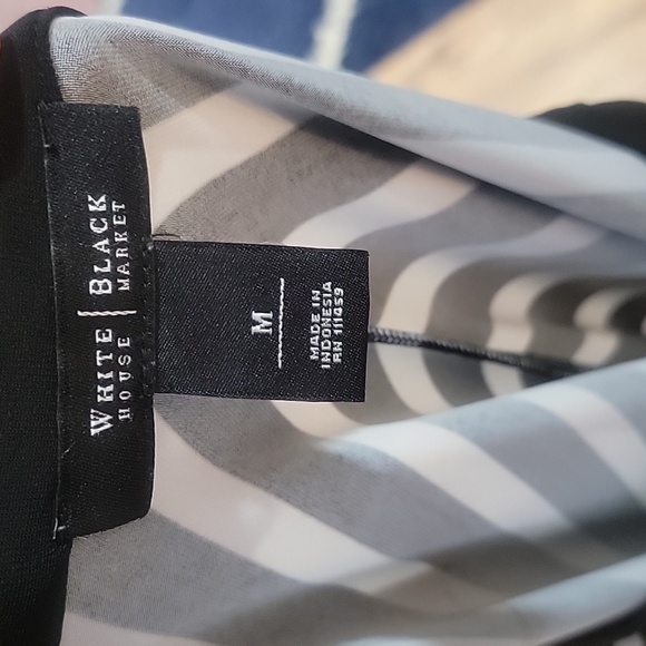 White House / Black Market Women's White & Black Stripped Long Sleeve Dress (M) - Picture 4 of 5